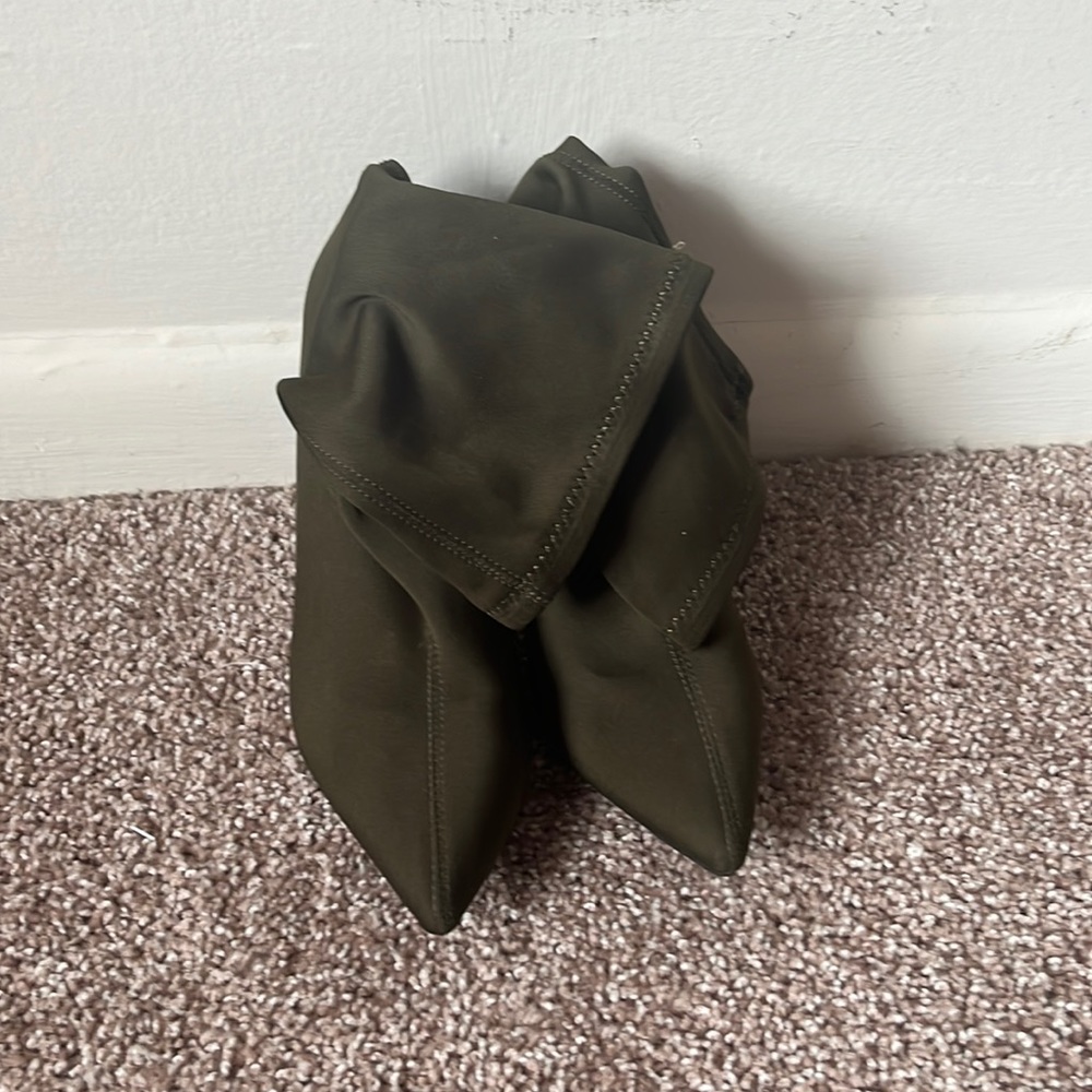 Worn once army green calf length heels
